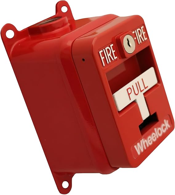 Wheelock MPS-400X Manual Pull Station, Red, Single Action, Explosion-Proof, Key Reset, High-Gloss Red Enamel Finish with Raised White Lettering, Indoor and Outdoor, Wall Mounting