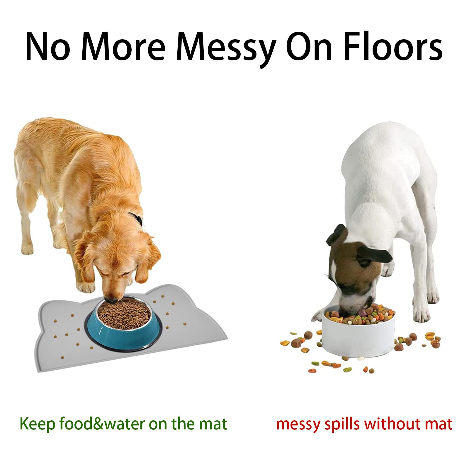 Tappetino Ciotola Cani e Gatti, Antiscivolo Silicone Tappetini Cibo Tappetino Sottociotola Impermeabile (Grigio Scuro)