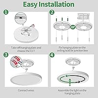 Vista 6 de 4PK - Lámpara LED de techo empotrada de 9 pulgadas, 18 W, 1860 LM, 3000 K/4000 K/6000 K CCT seleccionable, panel plano redondo de bajo perfil, luz