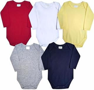 Kit 5 Body Manga Longa Bebê Menino Malha Branco Mescla Amarelo Claro Marinho Blueprint Vermelho