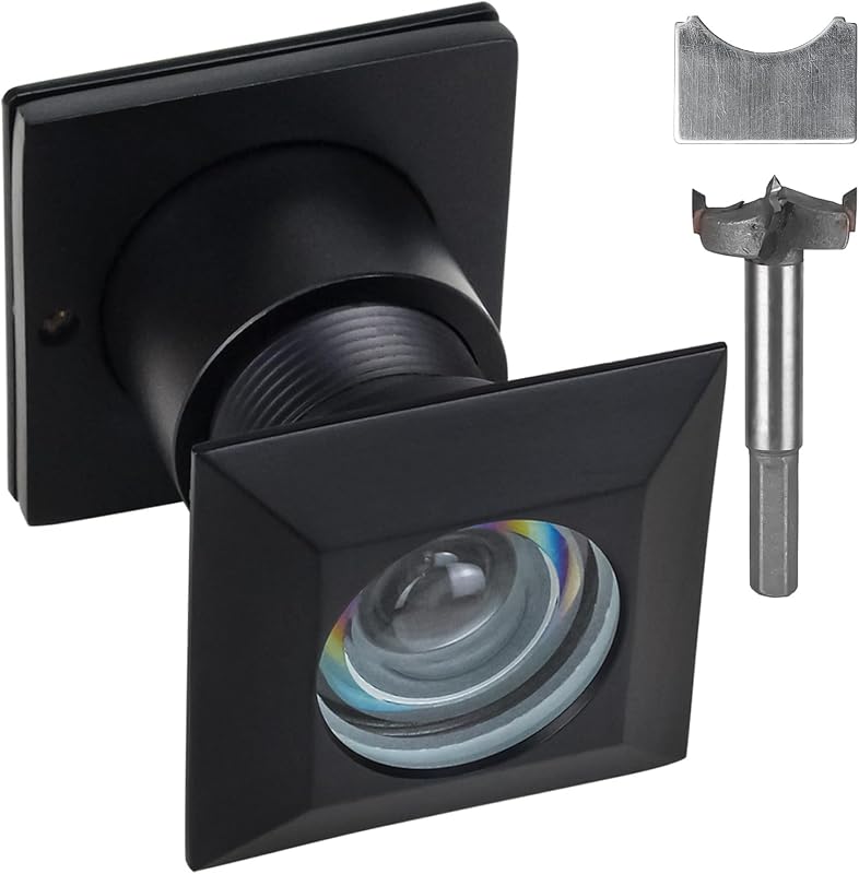 Earl Diamond Square Door Viewer Peephole with 28mm Drill Bit, Matte Black | Solid Brass 220-Degree Viewing Angle, Compatible with Door Thick from 1-21/32" to 2-1/8", Fits Home Office Hotel, with Cover