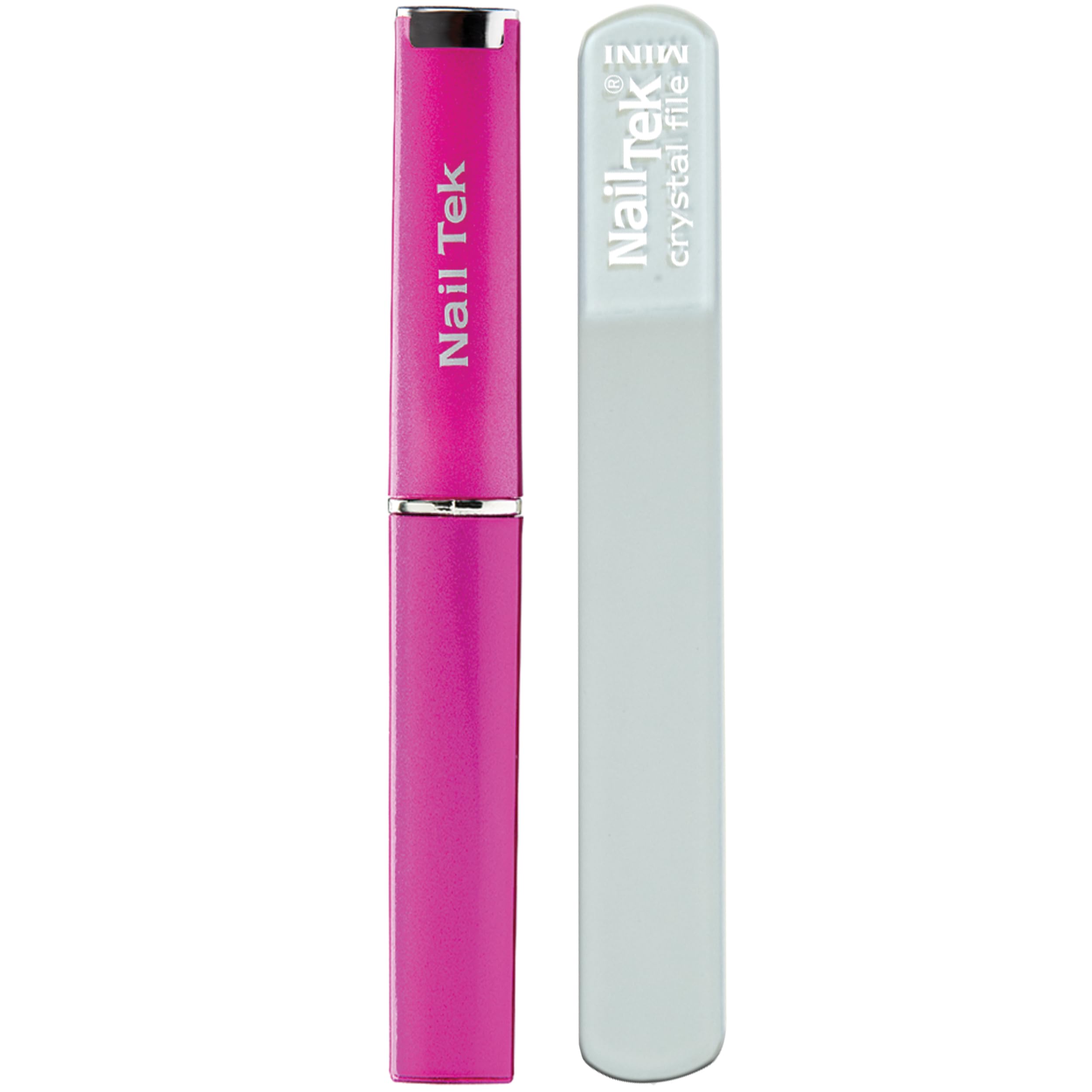 Nail Tek Crystal File - Glass Nail File with Case, Durable & Gentle for Natural Nails, Travel-Friendly Design, Fuchsia, Mini 3"