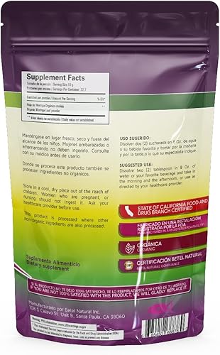Miniatura 2 de Polvo orgánico de Moringa Oleifera - Powerhouse of Antioxidants - 100% puro de Betel Natural 8 onzas