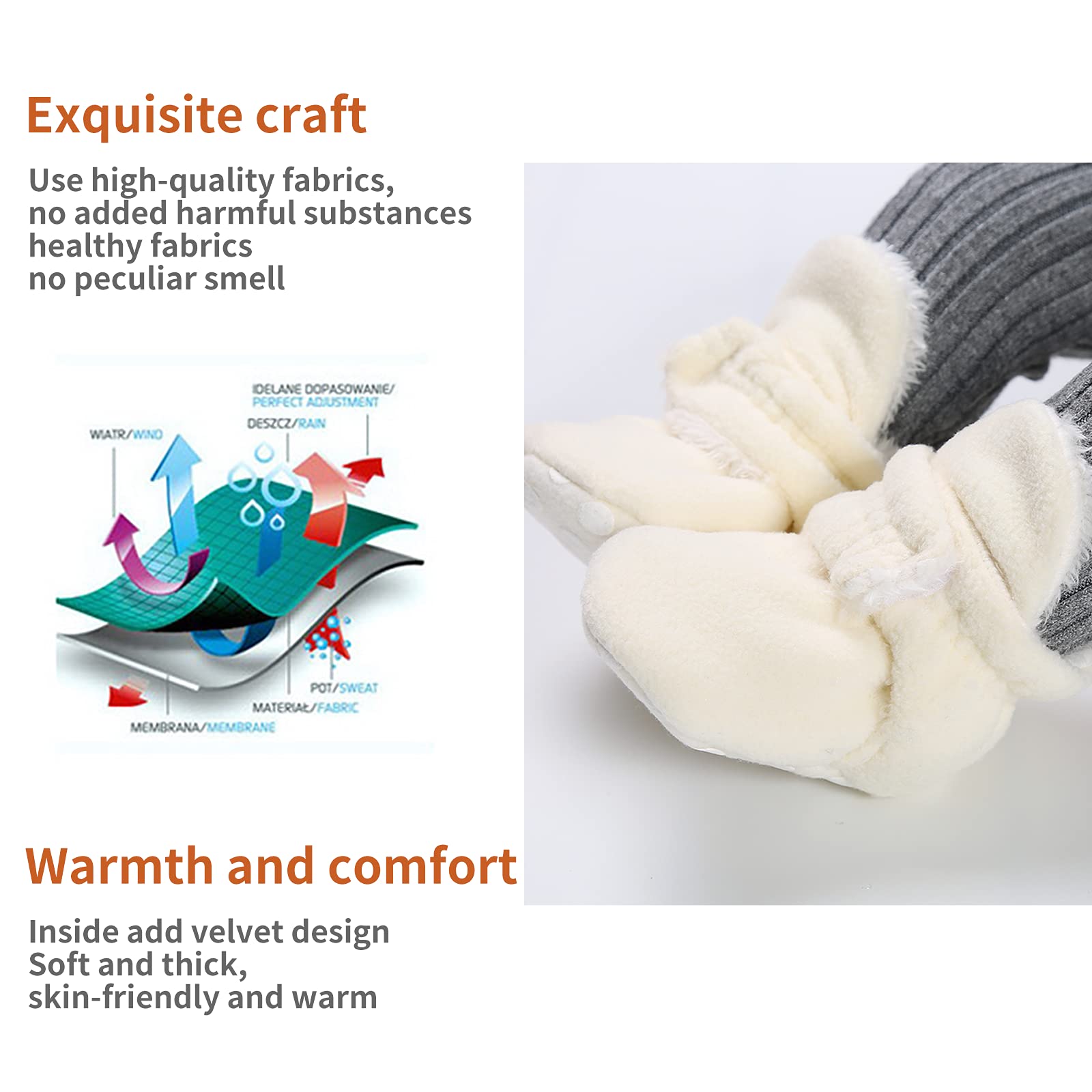 EDOTON Unisex Newborn Winter Boots Warm Stripe Bootie Non-Slip Sole Soft Stay On Ajustable Bootie Sock — view 2