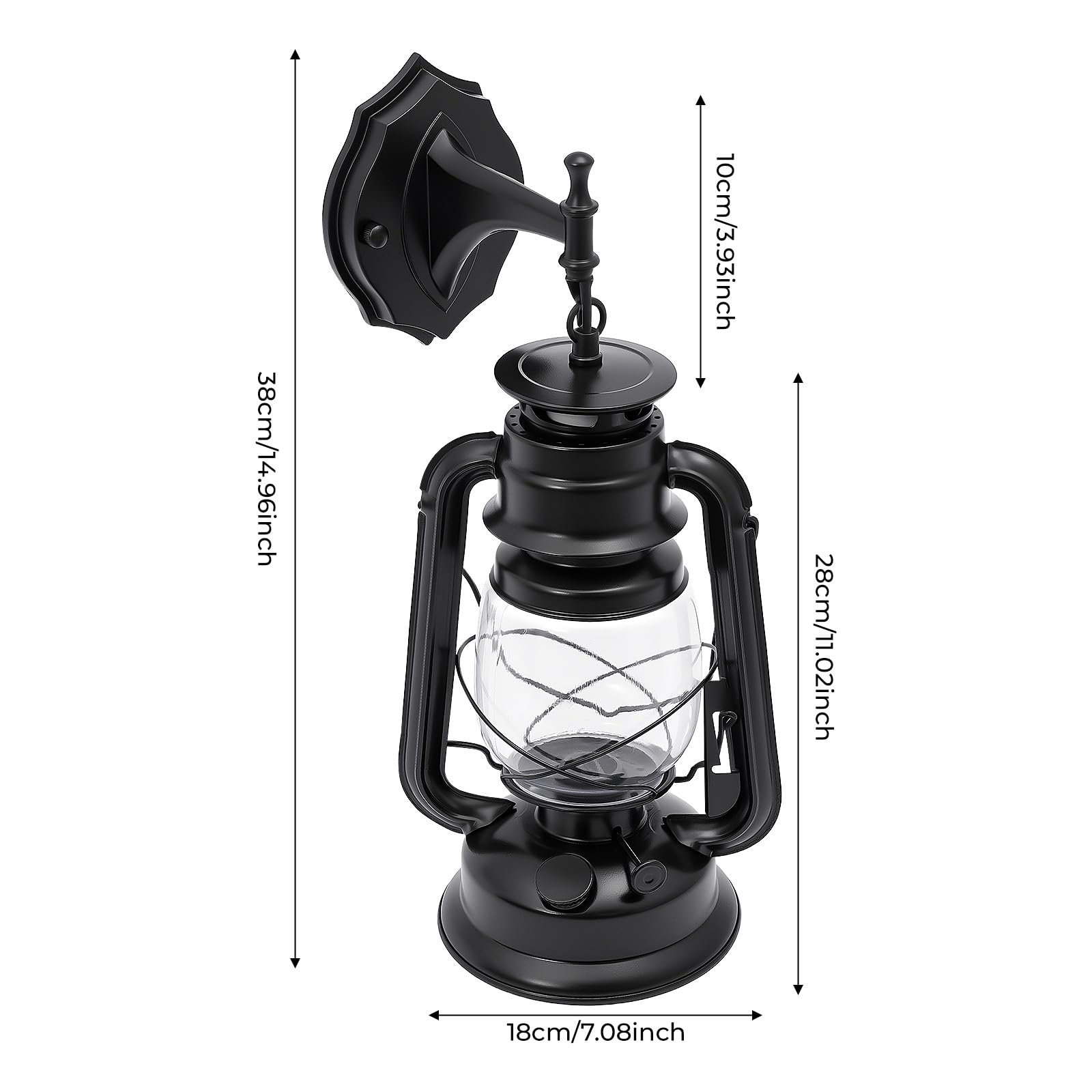 Latarnia ścienna LED w stylu vintage, czarna, E27, 5 W, 3000 K, metalowa, 38 cm