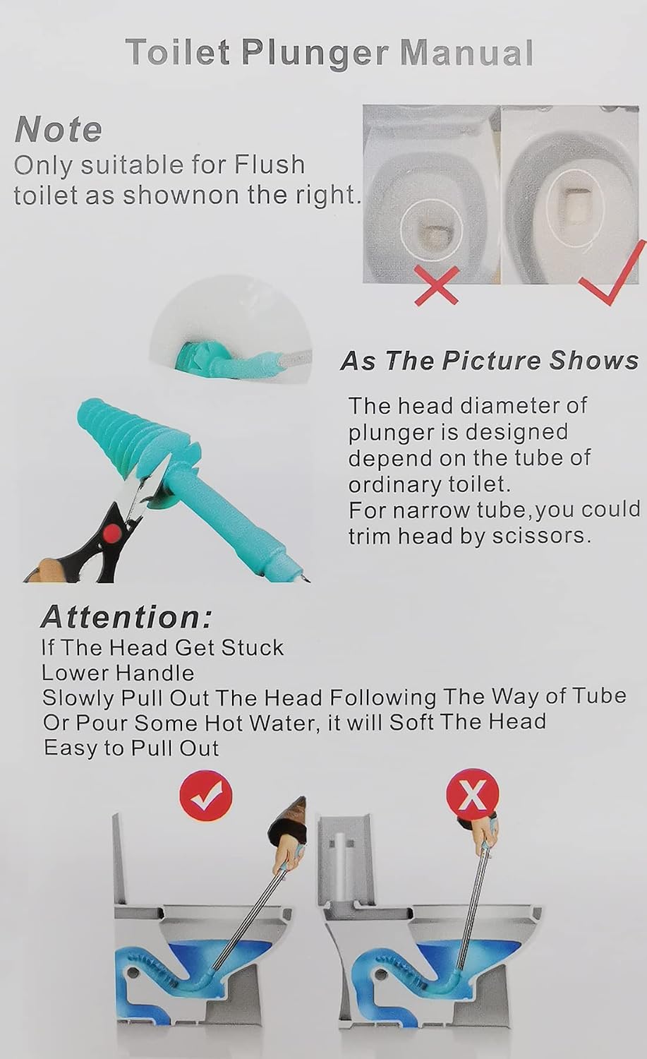 Samshow Toilet Plunger | Toilet Dredge, Designed for Siphon-Type, Power Cleaned Toilet Pipe, Patented, Stainless Steel Handle with Wall Hook