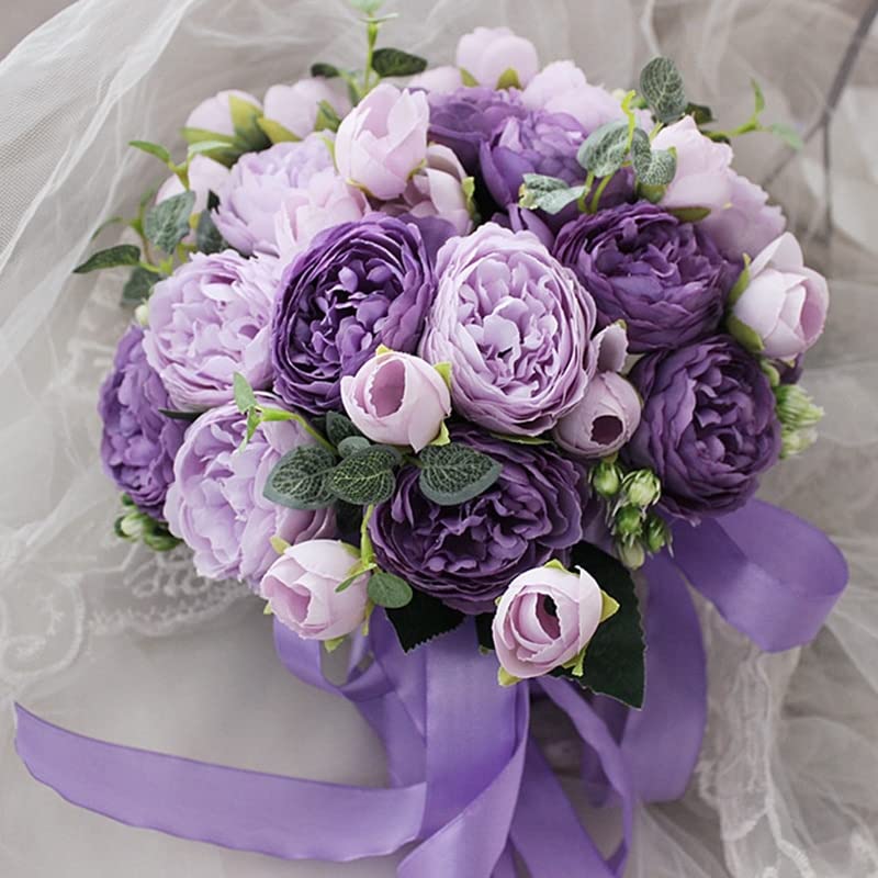 Lila Pfingstrosen-Brautsträuße, Hochzeitsblumen, künstlicher Hochzeitsstrauß, Rose (Rosa)