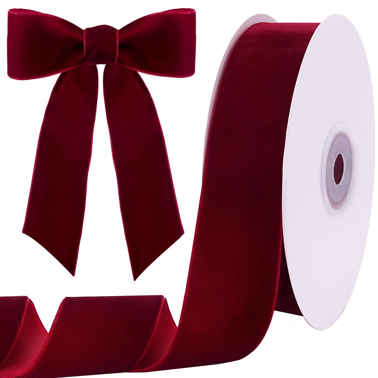 Tsorode 10 Yards Burgundy Velvet Ribbon for Christmas Tree, 1.5 Inch