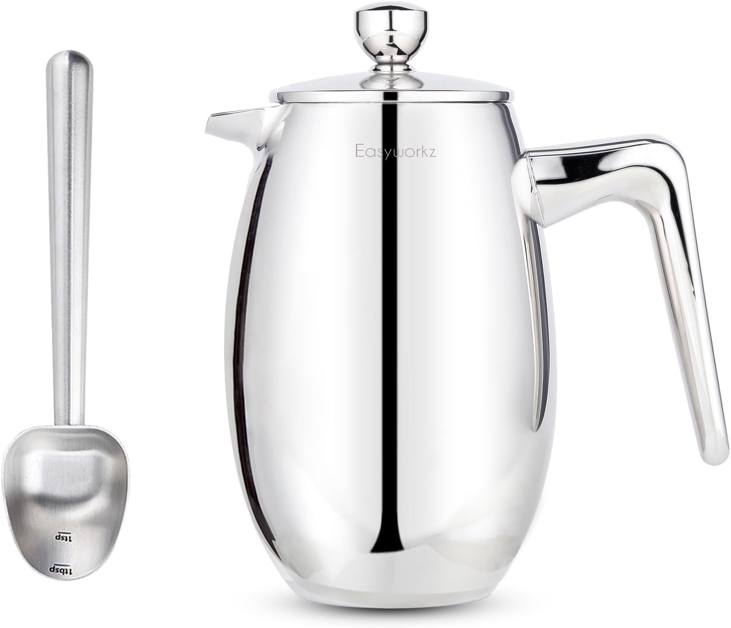 Easyworkz Stainless Steel Long Hollow Handle Coffee Scoop,7g Measuring Spoon, Brushed Silver, Bundled with Nando French Press 12 oz Double Wall Insulated Thermal Coffee Maker
