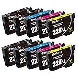 E-Z Ink (TM) Remanufactured Ink Cartridge Replacement for Epson 220XL 220 XL High Capacity (4 Black, 2 Cyan, 2 Magenta, 2 Yellow) 10 Pack Compatible with XP-320 XP-420 XP-424 WF-2630 WF-2650 WF-2660
