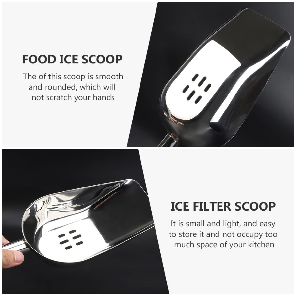 Cabilock 2pezzi Paletta Per Ghiaccio Acciaio Inossidabile Con Manico Per Cucina e Bar Utensile Versatile Per Servire Ghiaccio e Alimenti Facile Da Pulire e Maneggevole