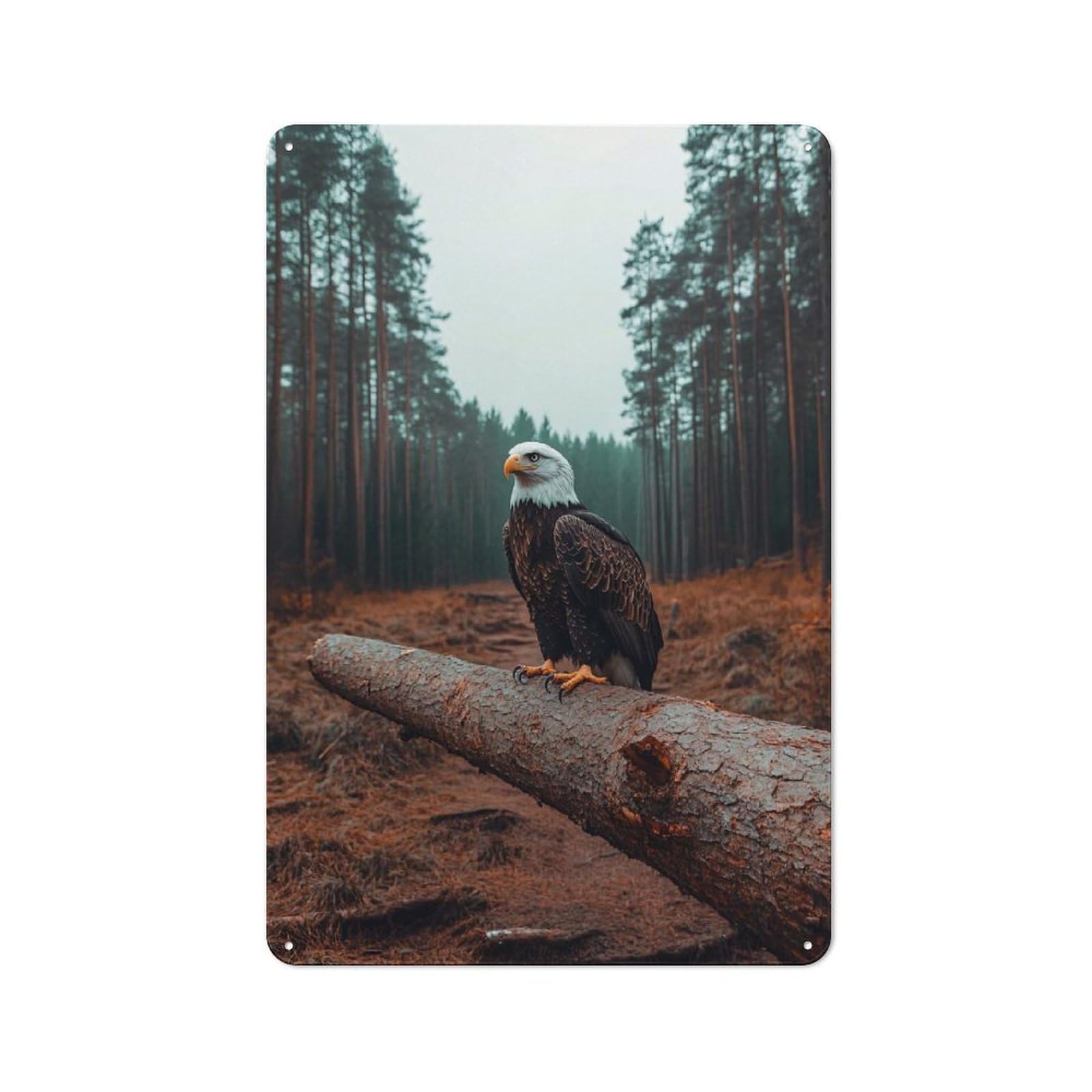 Junmoney Style-10 Bald Eagle Perched On A Fallen Tree Rustic Metal Sign 30X20cm For Pub Or Café, For Collectors Of Rustic Metal Wall Decor