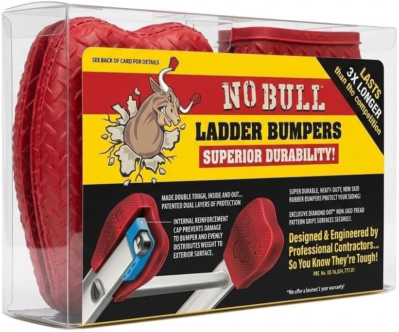 No Bull Extension Ladder Bumpers, Heavy Duty, Rubber, All-Weather and Sun Resistant, Red