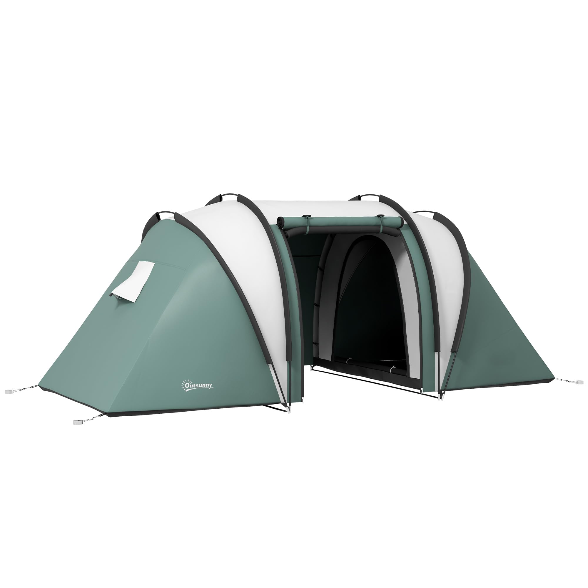 Outsunny 4-5 Man Camping Tent with 2 Bedrooms, Living Area and Awning, 3000mm Waterproof Large Family Tent, Portable with Bag, Tunnel Tent for Fishing Hiking Festival, Dark Green