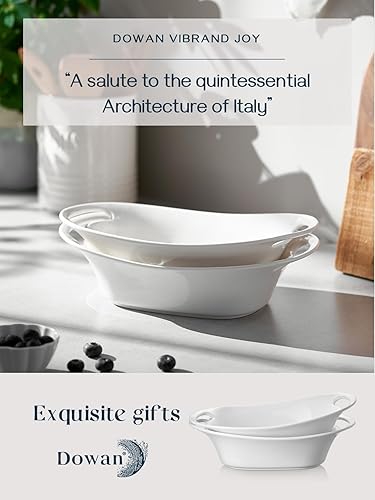 Miniatura 3 de DOWAN Cuencos grandes para servir con asas, 2 cuartos de galón de porcelana para fiestas, ensaladas de frutas para entretenimiento, plato ovalado