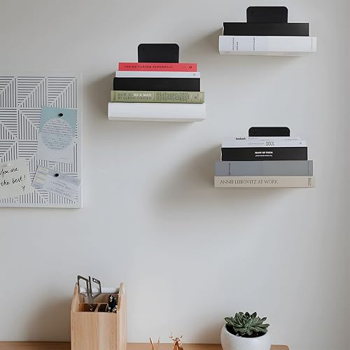 Miniatura 2 de RealPlus Estantería flotante de hierro invisible flotante para libros, organizador de libros resistente montado en la pared, color negro (paquete de