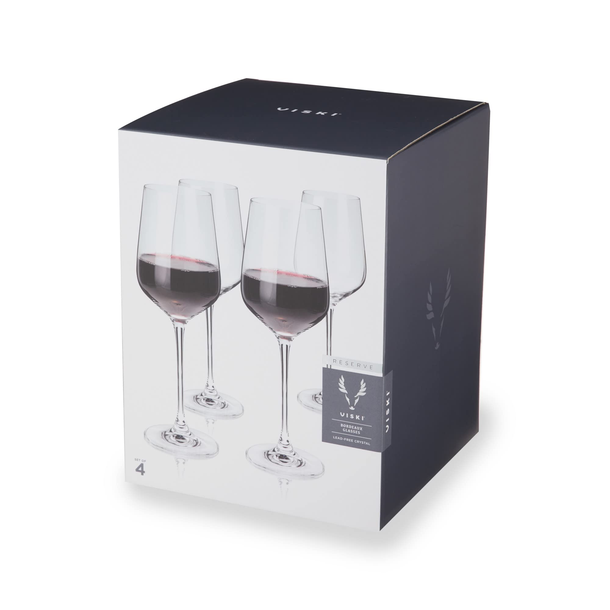Viski Reserve - Copas de vino tinto de cristal europeo, 4 copas de vino tinto de cristal sin plomo, cristalería hecha en Europa, juego de 4 copas de vino con tallo, 21 onzas