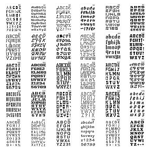 Prasacco Paquete de 30 plantillas de letras para pintar de 4 x 7 pulgadas, plantillas de letras del alfabeto reutilizables de plástico para diario, plantillas de fuentes para cuaderno, álbumes de