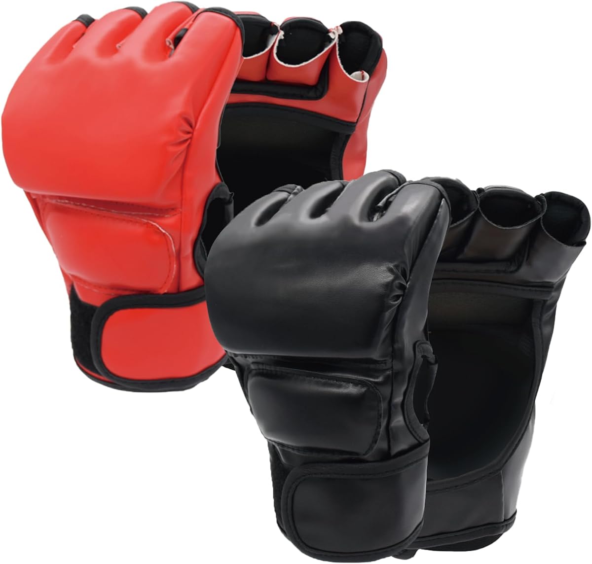2 Pairs MMA Gloves for Men and Women, Open Palm Boxing Gloves | Padded PU Leather Sparring Gloves with Open Palms for Boxing, Kickboxing, Muay Thai and Martial Arts Training