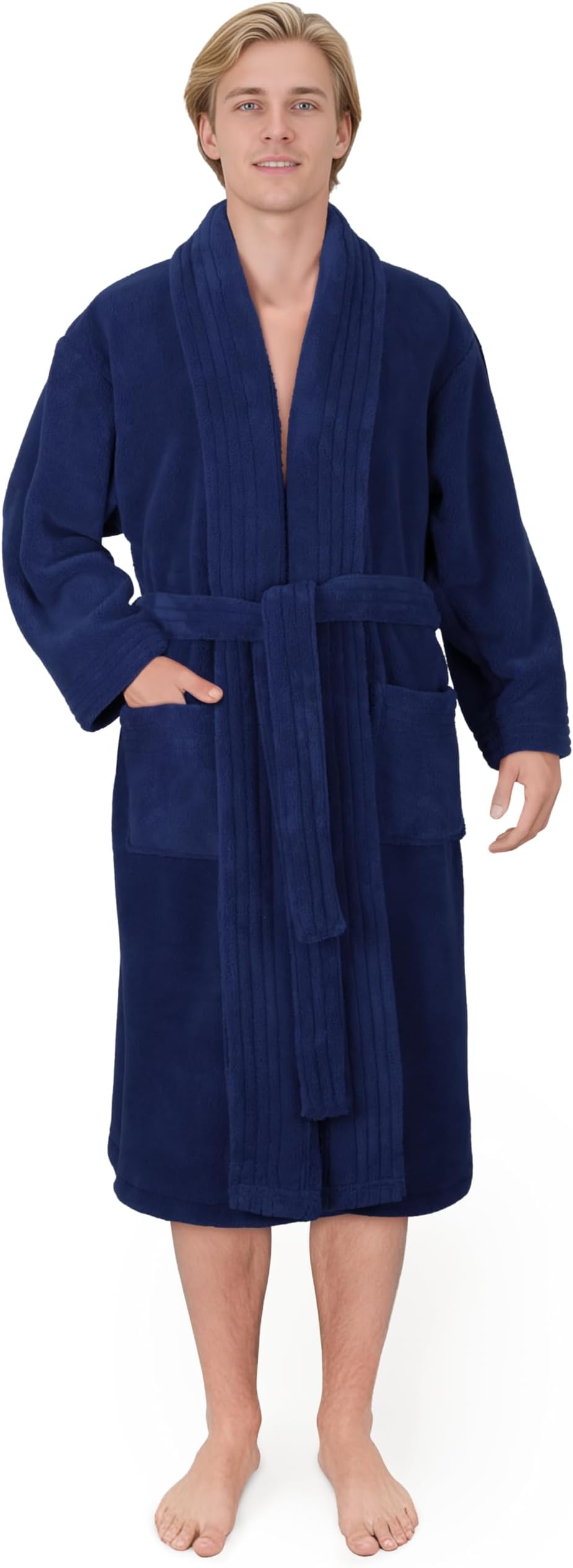 Luxury Men’s Fleece Bathrobe Soft Warm Lightweight Plush Robe for Men Cozy Absorbent Spa Hotel Quality