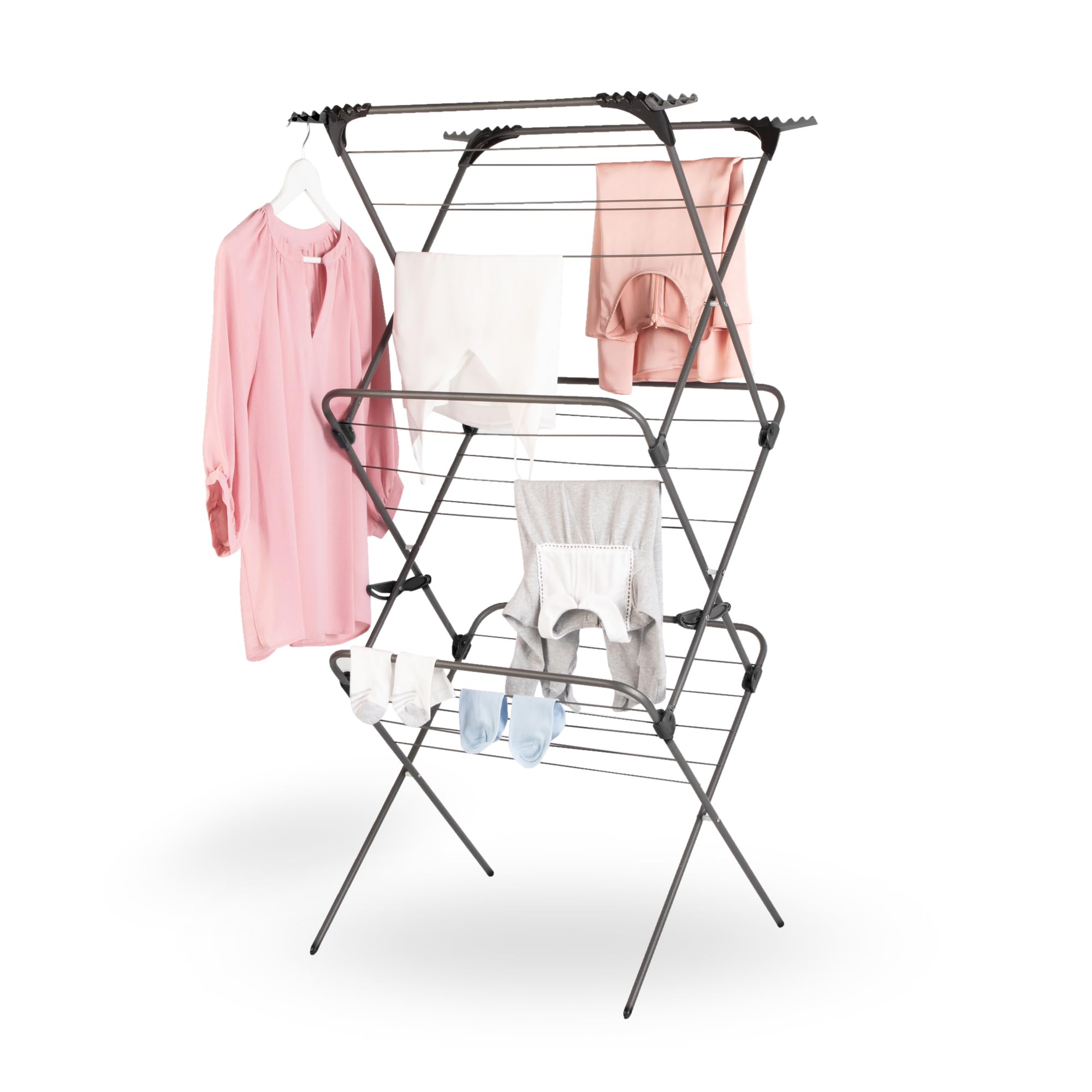 Minky Premium Sure Grip 3-stufiger Wäscheständer, Innen- und Außenbereich, rutschfeste Stangen, klappbar, inklusive 4 Eckhaken