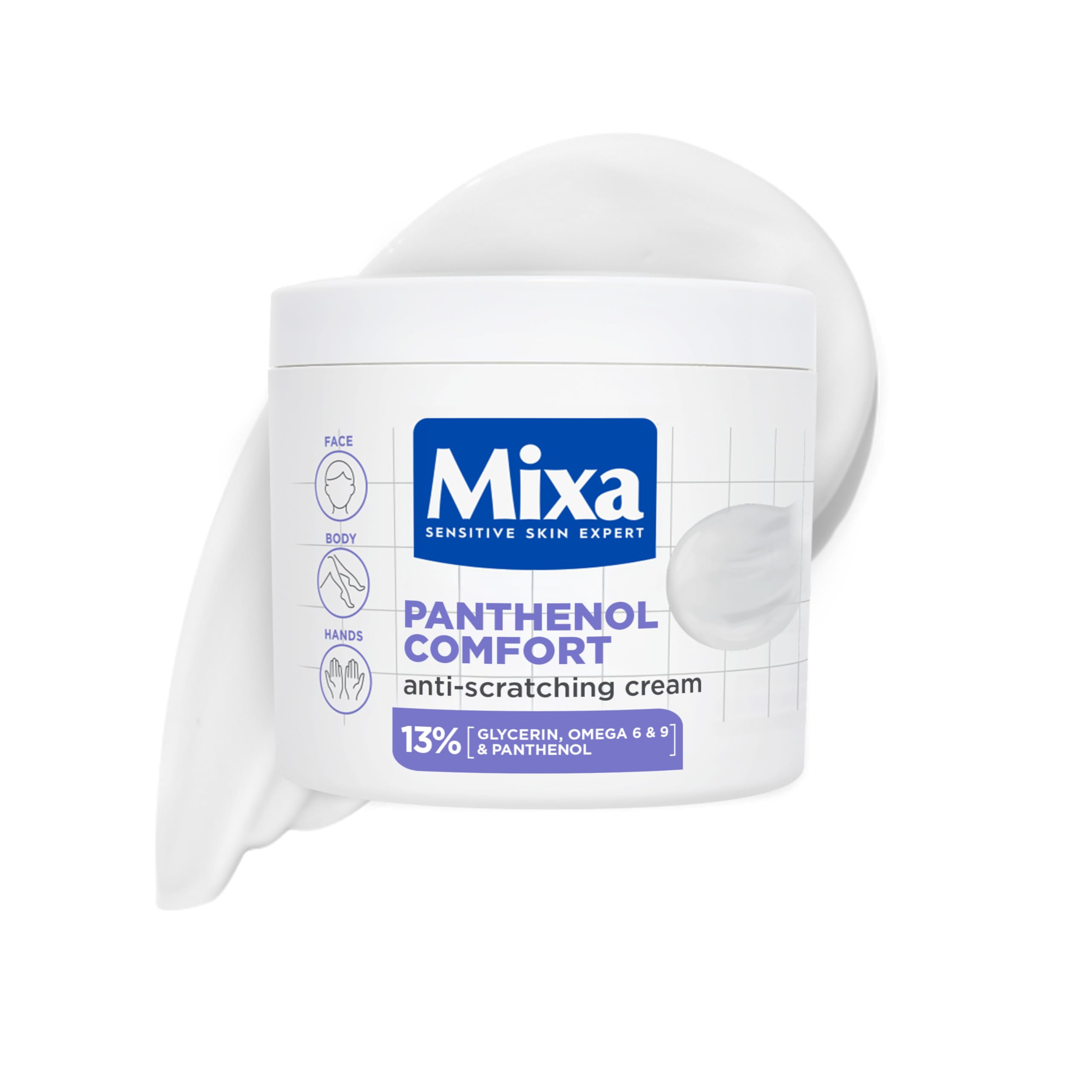 Mixa Cream, Panthenol Comfort Restoring Cream, Soothing Body Moisturiser for Eczema Prone Skin, with 13% Glycerin, Omegas 6&9 & Panthenol, Fragrance-Free, 400ml