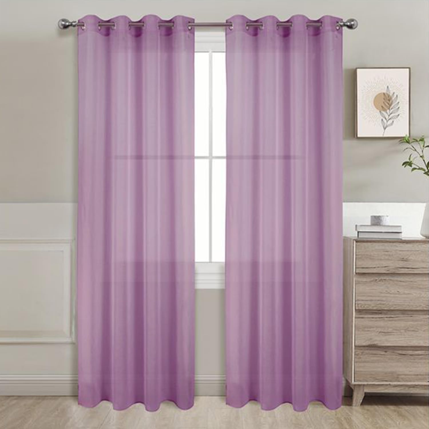 Cortinas Salon Modernas, Visillos Liso Translúcidos, Poliéster para Sala Cuarto Dormitorio Comedor Cocina Salón, 2 Piezas, 140x220cm, Lila
