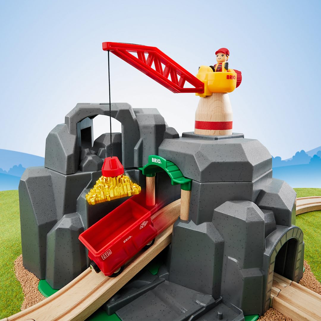 BRIO World 33889 Große Goldmine mit Sound-Tunnel - Zubehör Holzeisenbahn - Kleinkinderspielzeug empfohlen für Kinder ab 3 Jahren | Kran und Tunnel Set, kompatibel mit BRIO World Sets, fördert fantasievolles Spielen, langlebiges Holzdesign, ab 3 Jahren