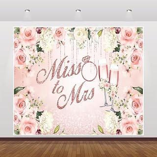 Miss to Mrs Backdrop 10x8ft Pink Flower Wedding Bridal Shower Photo Backdrop Rose Floral Glitter Ring Champagne Bride to Be Engagement Party Anniversary Background Decorations Photo Booth Props