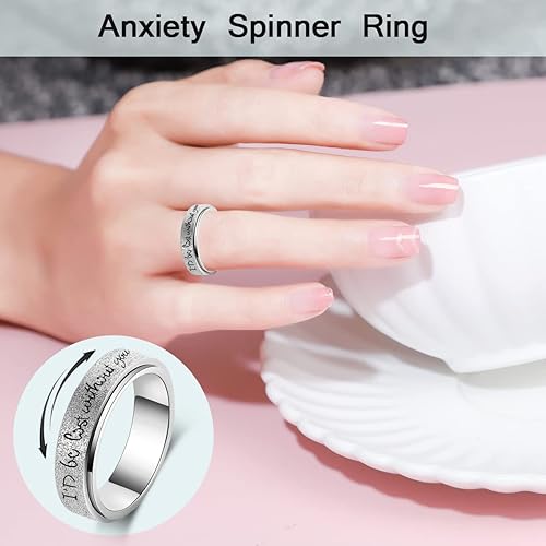 Miniatura 7 de Anillo giratorio de ansiedad con inicial para mujeres, hombres, anillo giratorio para hombre, anillo giratorio plateado, arco iris, negro, acero