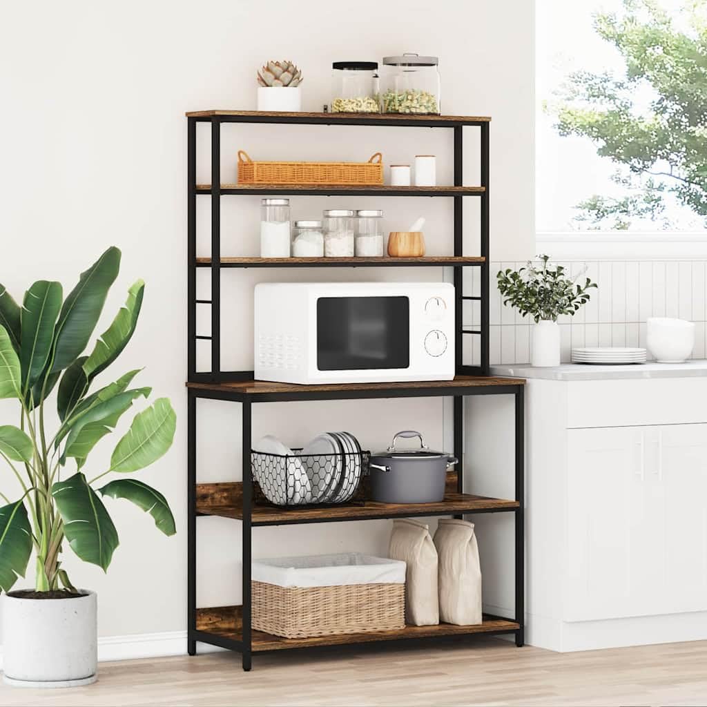 Industrielles Küchenregal 100x40x168 cm aus Holzwerkstoff mit Stahlrahmen, freistehendes Standregal für Küche und Essbereich, vielseitige Aufbewahrung für Kochutensilien