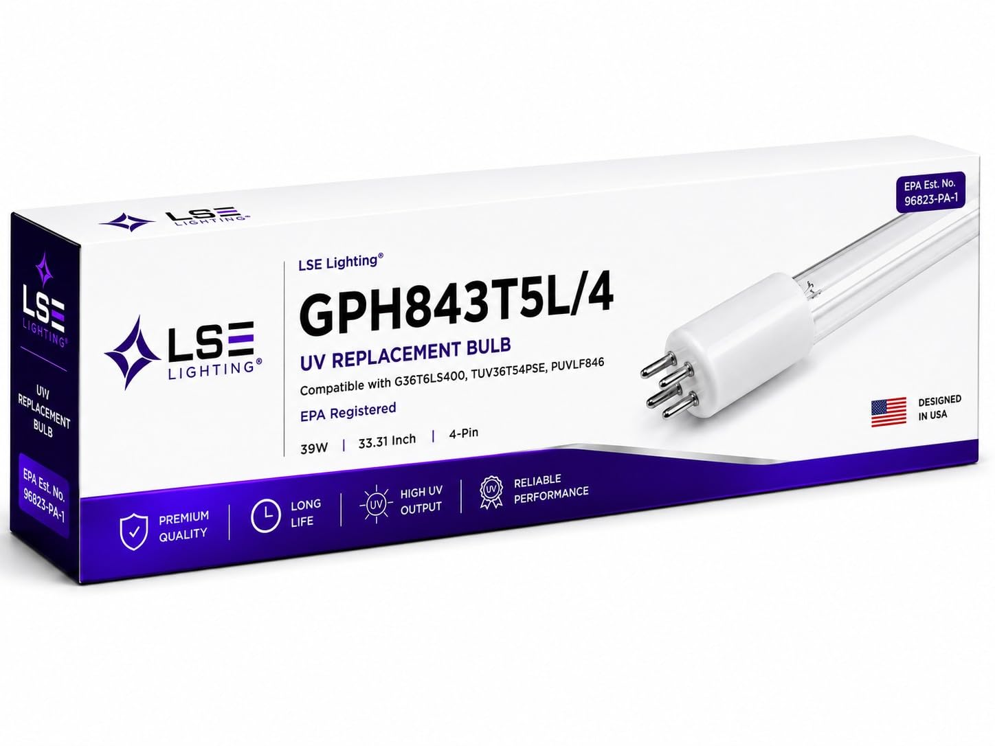 Lse Lighting GPH843T5L/4 GPH843T5L/4P GPH843T5L4 - Bombilla Ultravioleta UV UVC (40 W)
