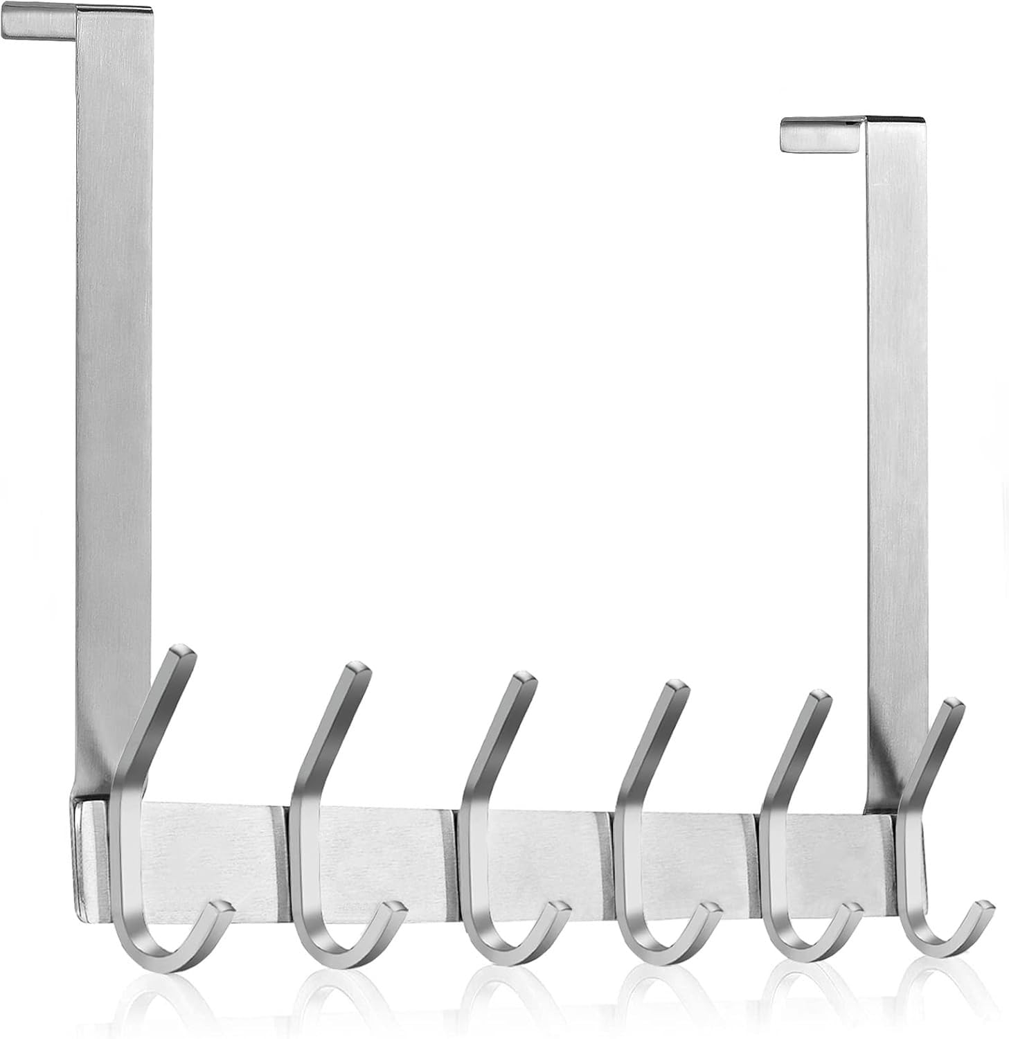 MEIJO Over Door Hook, Over Door Hanger Silver with 6 Heavy Duty Coat Hooks for Hanging Coats, Hats,Clothes, Towels
