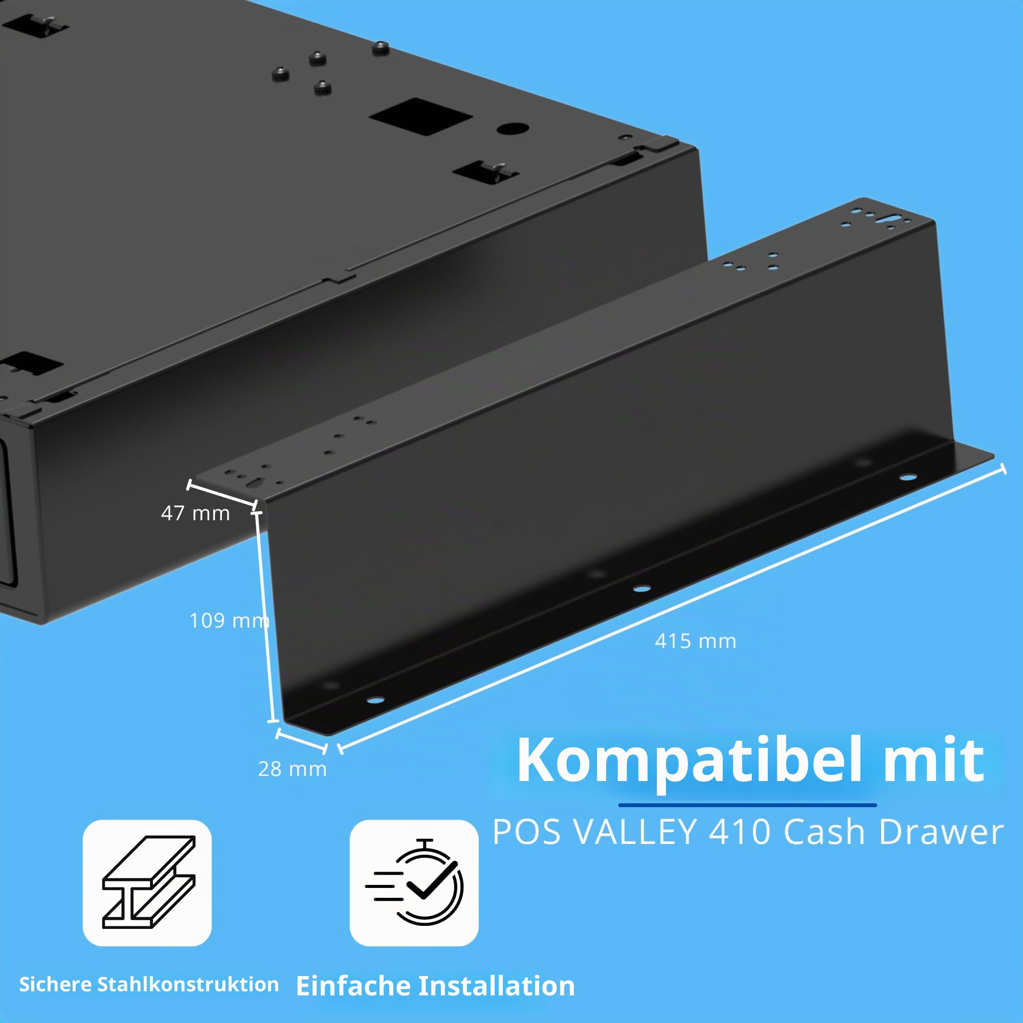 Untertisch-Halterung für Kassenschublade - 2x Montageschienen für 41x41cm Geldschublade, einfache Montage, robuster Stahl, Halterung für Registrierkasse & Kassensysteme