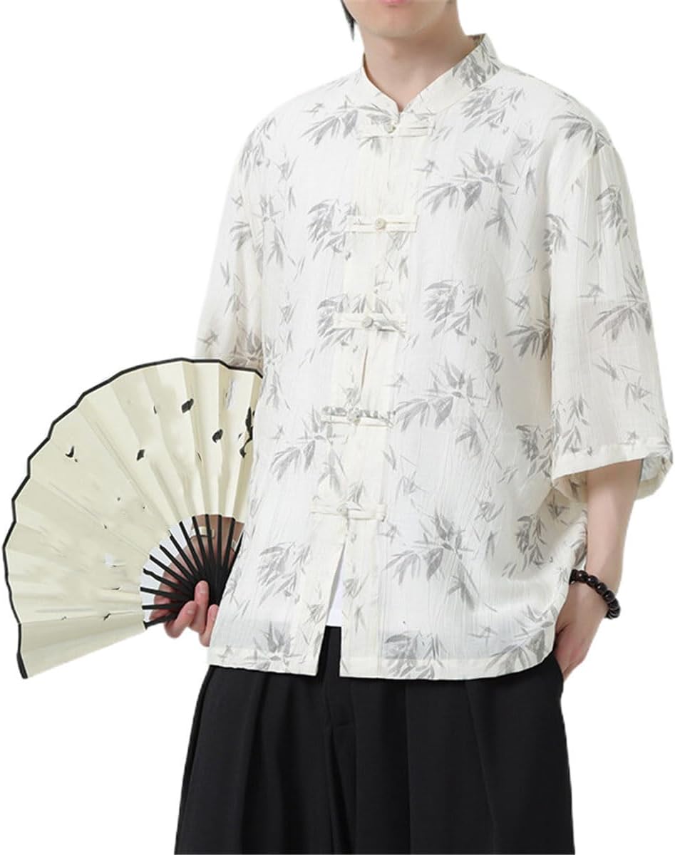 Men's Shirt Summer Vintage Lightweight Iced Silk Chinese Style Tops
