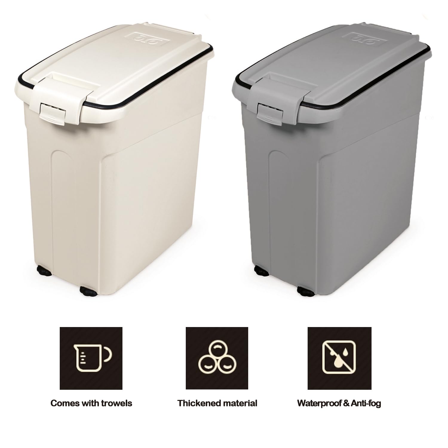 BPS Contenedor de Comida para Mascotas Caja de Alimentos Pienso 54L Tapa Abatible Hermética con Pala para Perros y Gatos (L: Blanco) BPS-4159BL