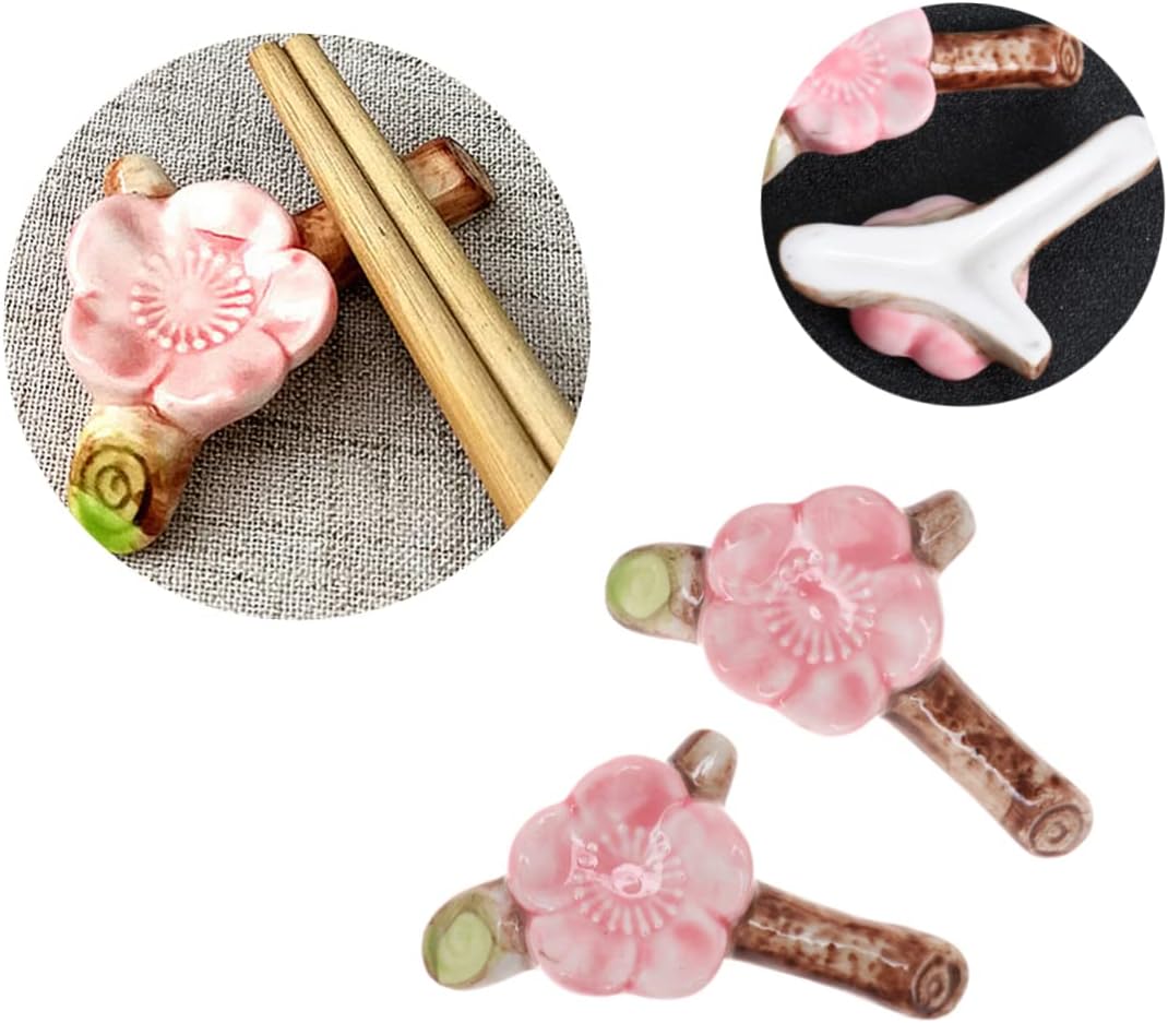 Chopstick Rest Chopsticks Holders Stands Ceramic Cherry Blossom Design Pack of 4 Size 6.5 x 3 x 1.5 cm For Home Kitchen Restaurant Party Use