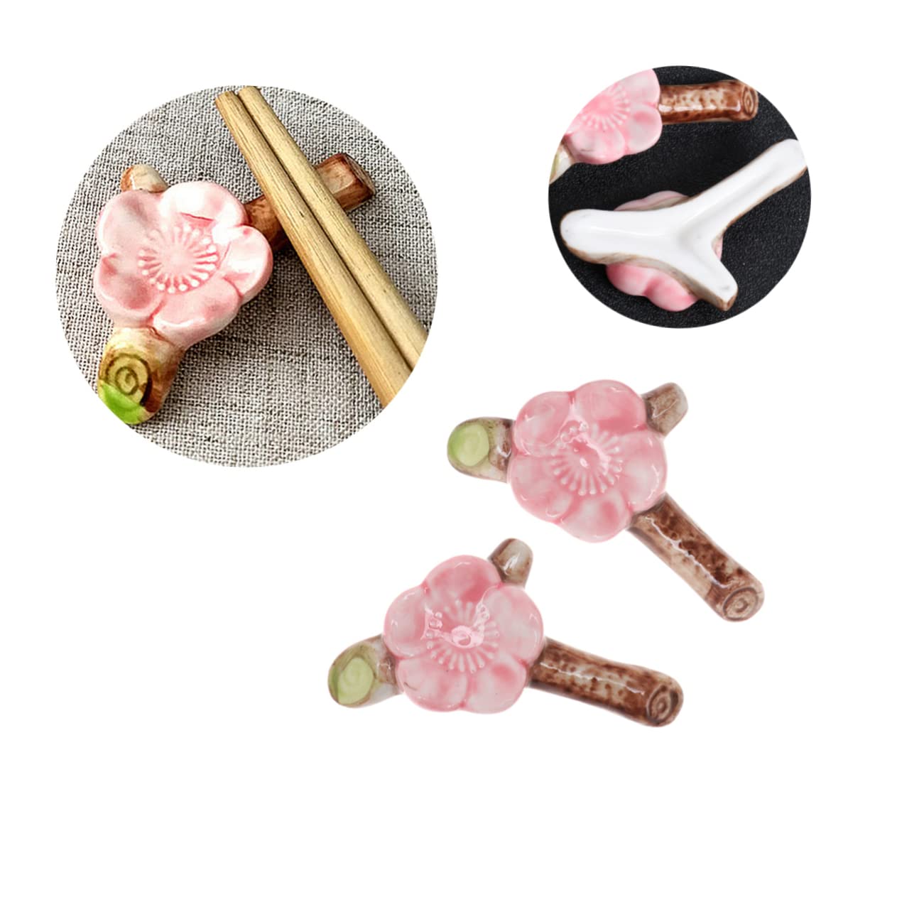 Repose-Baguettes, Supports à Baguettes pour Restaurant, Motif Fleurs de Cerisier en céramique, Lot de 4, Dimensions : 6,5 x 3 x 1,5 cm