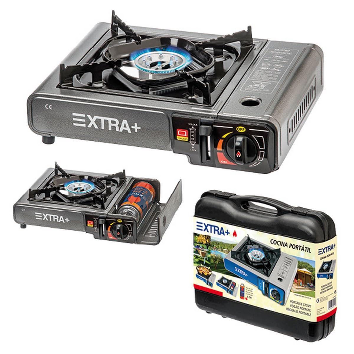 XTRA+ Cocina de Gas Portátil BDZ-155 para Camping con Maletín – Compatible con Cartucho B-250 | Hornillo Compacto para Camping, Playa y Exterior
