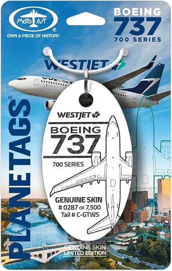 PlaneTags 737 WestJet | Genuine Aircraft Skin | Keychains | Luggage Tags |TAIL# C-GTWS| Gifts For Avgeeks | Gifts for Pilots