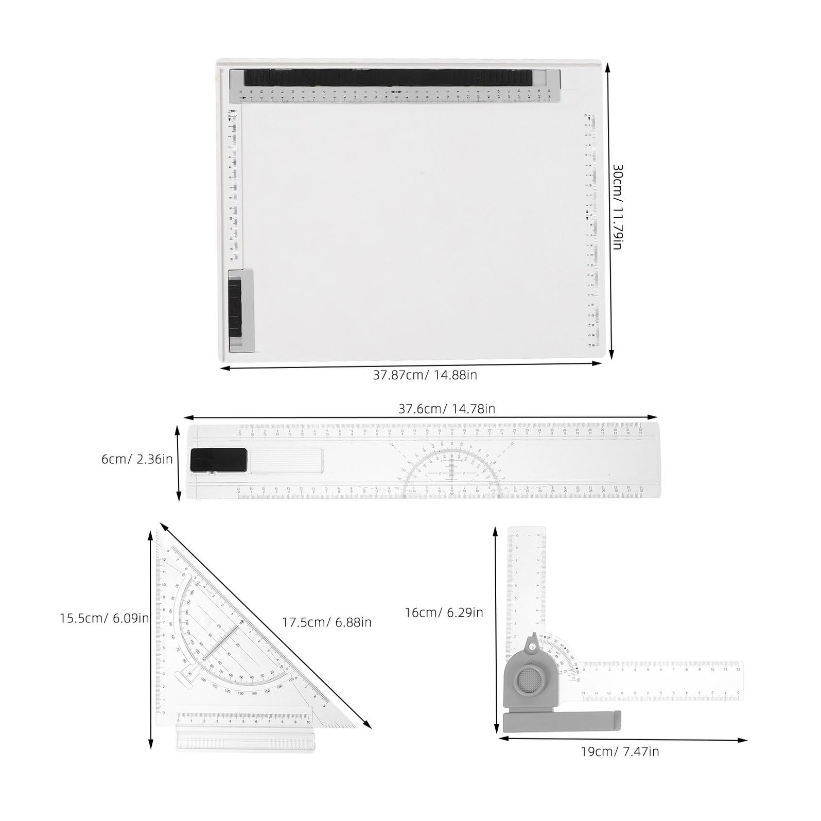 Zeichenbrett mit Präzisen Skalen und Linealen A4 aus Kunststoff Stabiles Tragbares Architektur Maltafel Satz für Skizzieren und Geometrische Perspektivzeichnungen