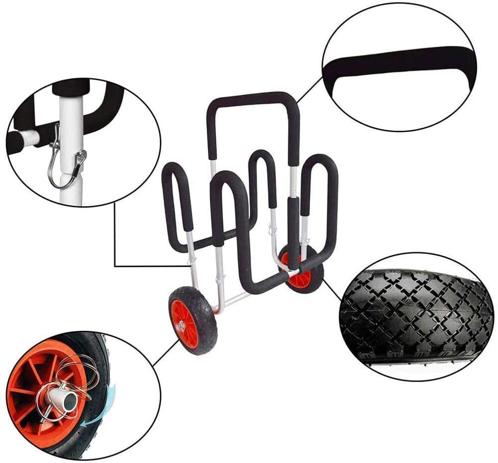 Carrello Pieghevole Per Kayak In Alluminio – Fino A 100 Kg, Ruote In PU, Per Surf E Canoe