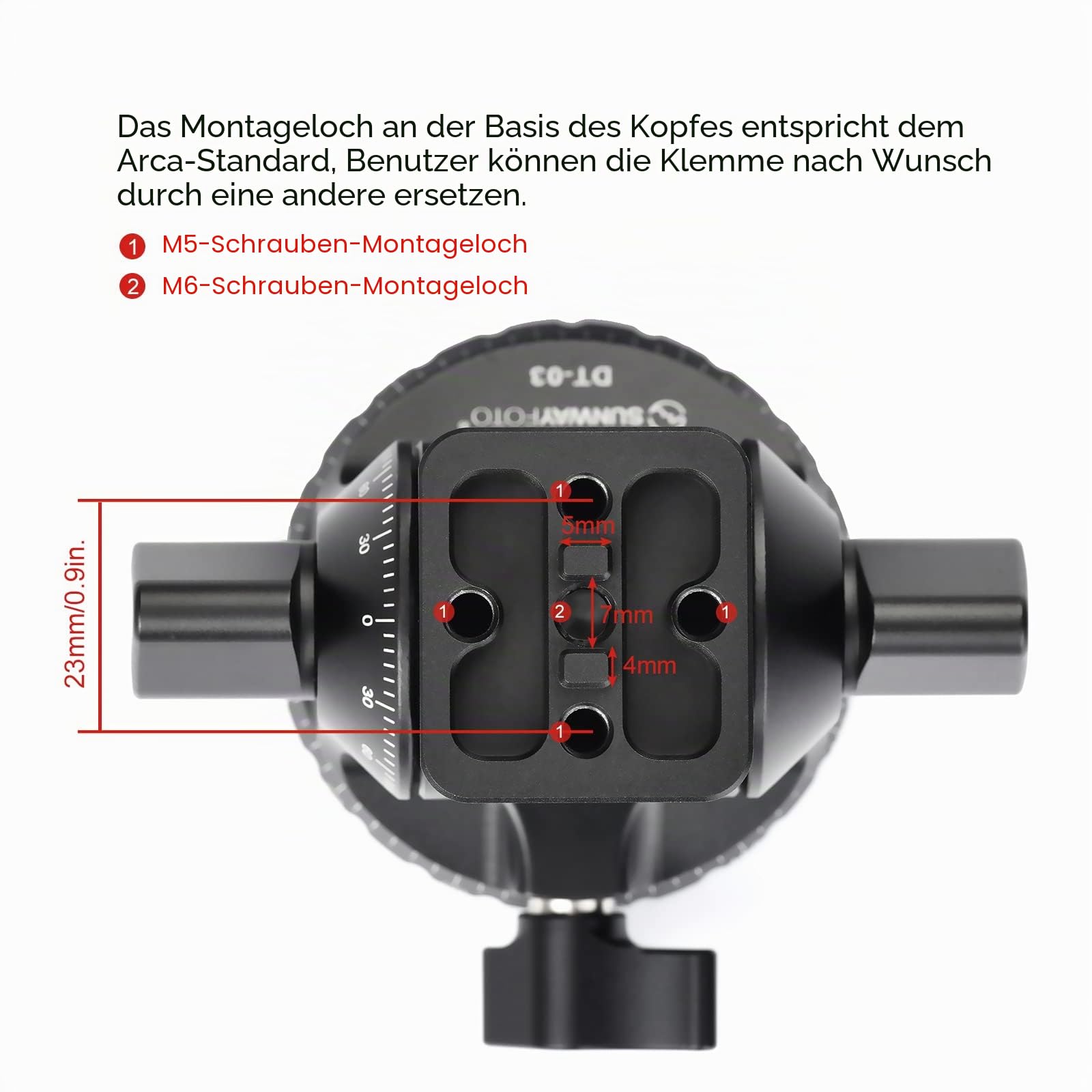 SUNWAYFOTO DT-03 Neigekopf für Einbeinstativ und Stativ 15,0 kg Tragfähigkeit