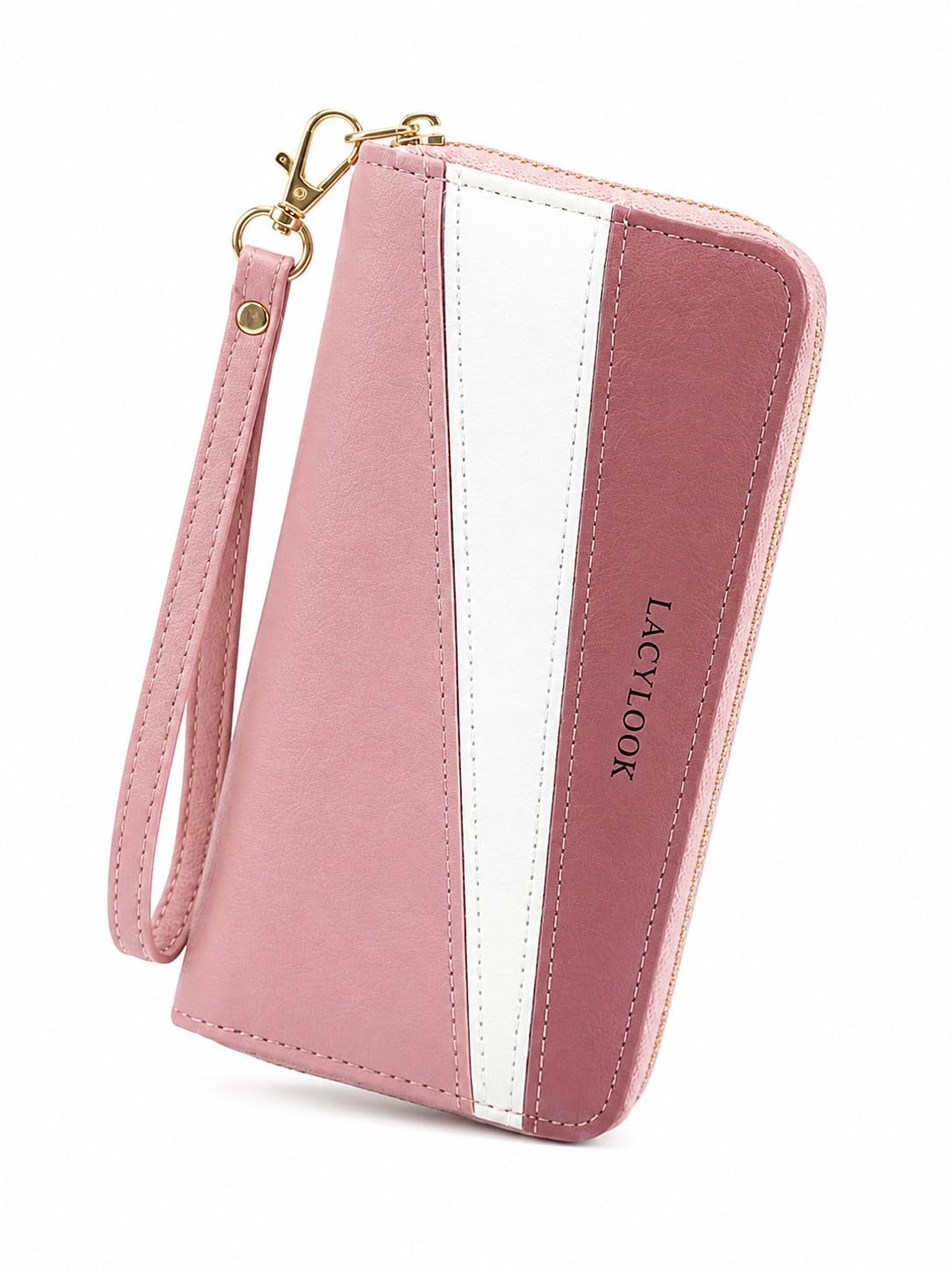 Women's Long Zip Around Wallet with Phone Pocket, Multiple Card Slots & Removable Wristlet | Colorblock PU Leather Clutch Purse | Double Zipper Ladies Wallet with Coin Pocket, Card Holder (Onion)-image-42