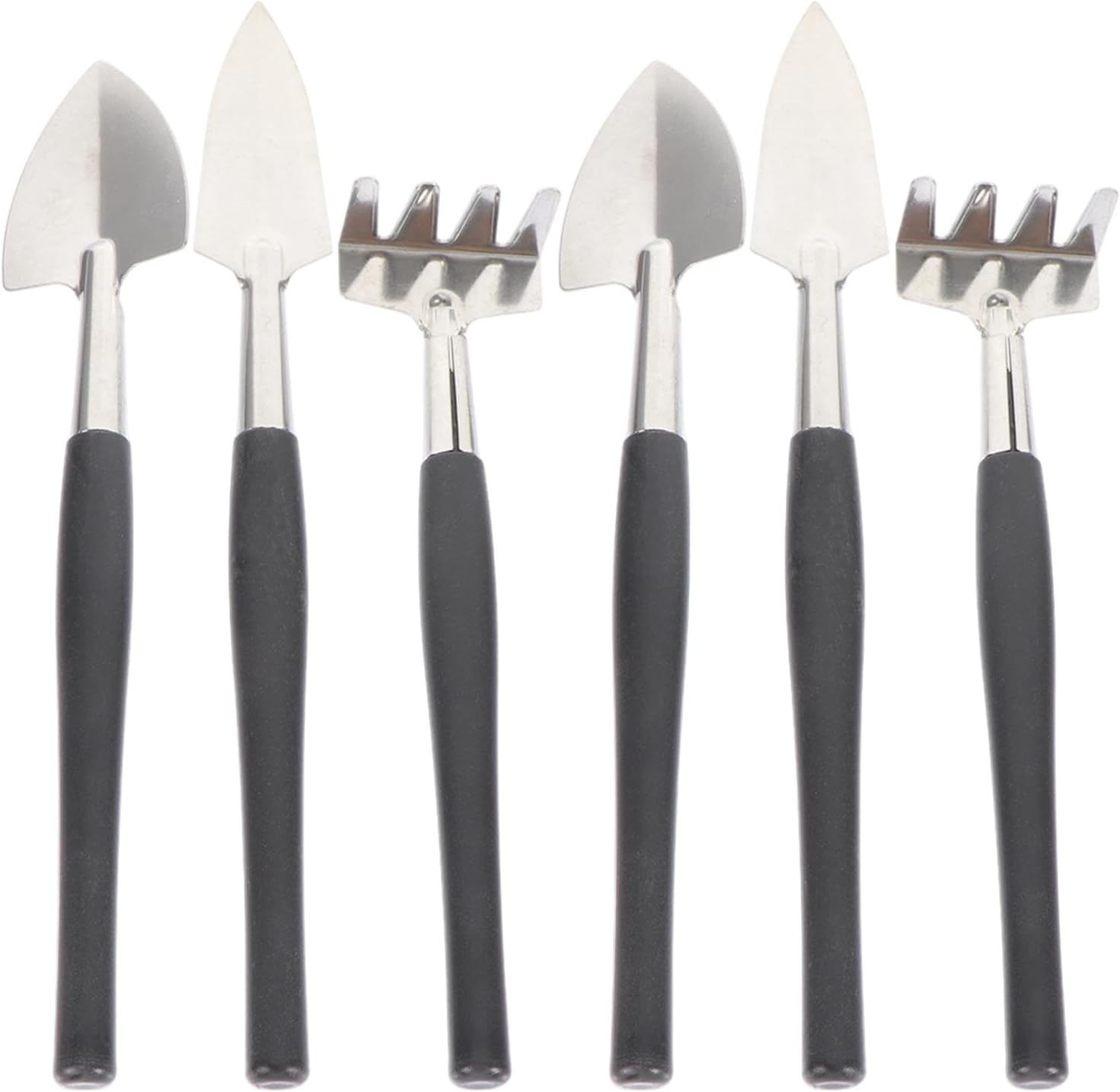 HEMOTON 6pcs Mini Gardening Tools: Garden Hand Tools Set Miniature Stainless Steel Gardening Rake Trowel and Shovel for Succulents Bonsai Herbs Planting