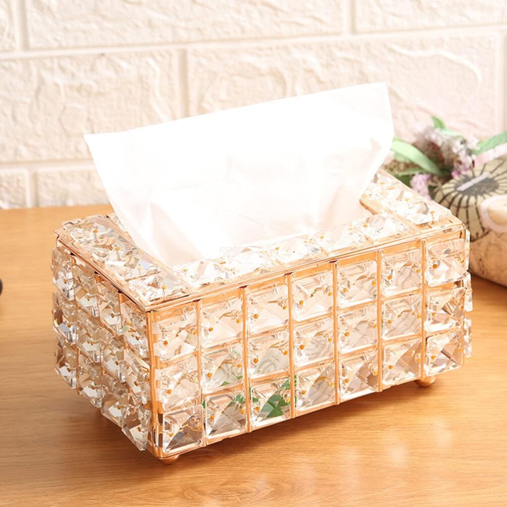 STOBAZA Metal Paper Box Tissue Dispenser Decorative Tissue Holder Crystal Napkin Container Napkin Holder Organizer Rose Gold
