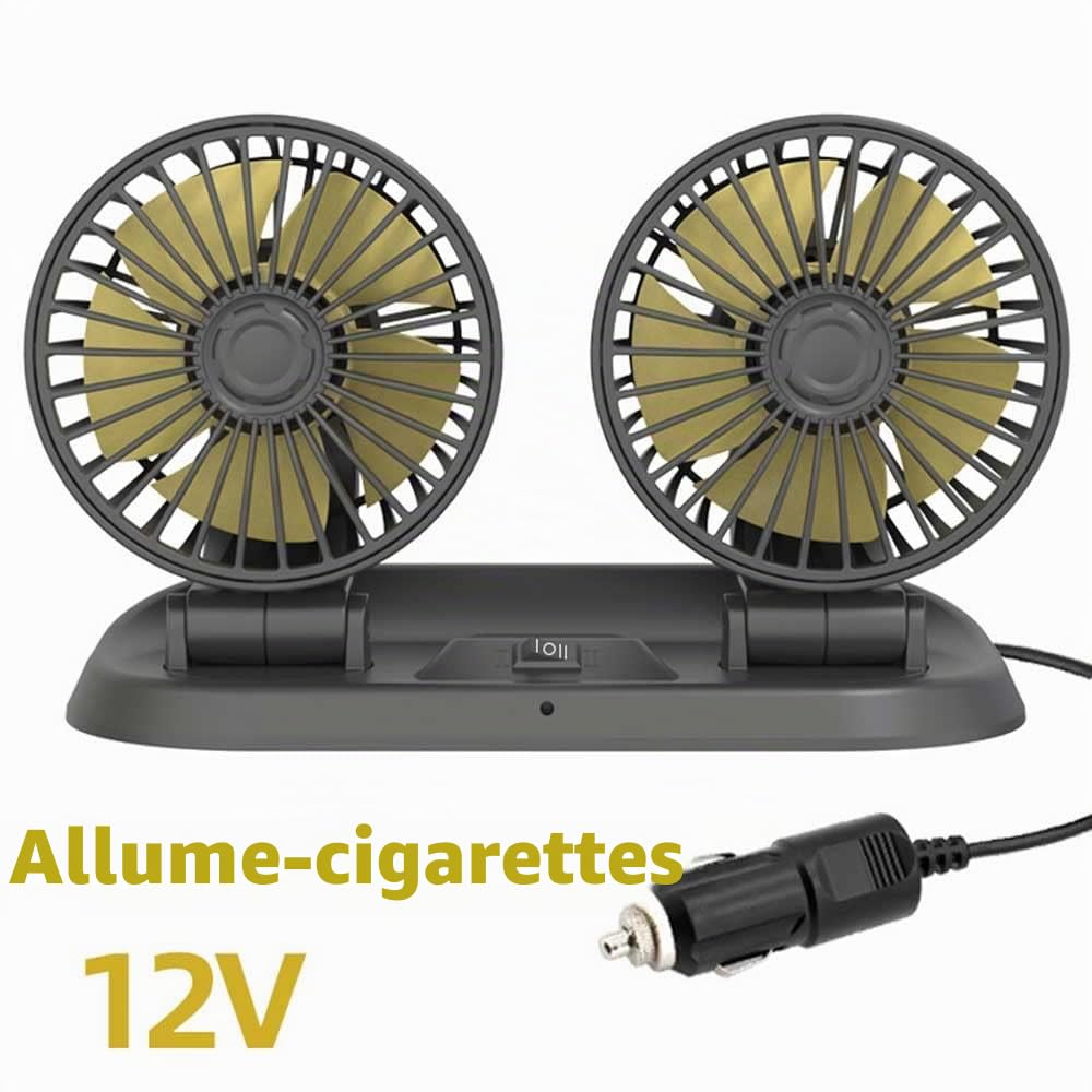 Ventilateur de voiture à double tête, TOTMOX 12V Allume-cigare Mini ventilateur de refroidissement pour voiture, camion, van, SUV, RV, bateau, home, rotation horizontale à 360° et verticale à 180°
