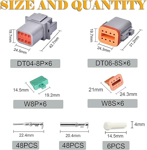 Vista 34 de Deutsch DT - Conectores de 6 pines, color gris, 6 juegos, conectores de cable eléctrico impermeables con contactos estampados y enchufe de sello