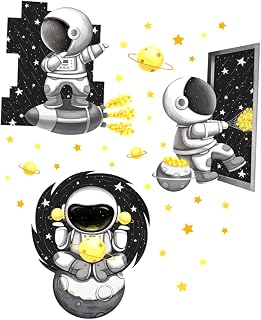HONMEET 1Pc Adesivos De Astronautas Do Espaço Exterior Decalques De Parede De Berçário Solar Decalques De Parede Decalques De Parede Para Crianças Adesivos De Parede Astronauta