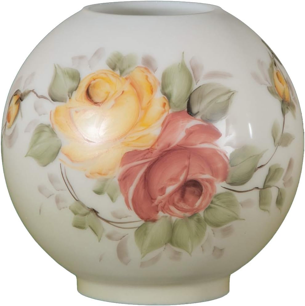 B&P Lamp Hand Painted Opal Ball Shade, Victorian Roses Scene